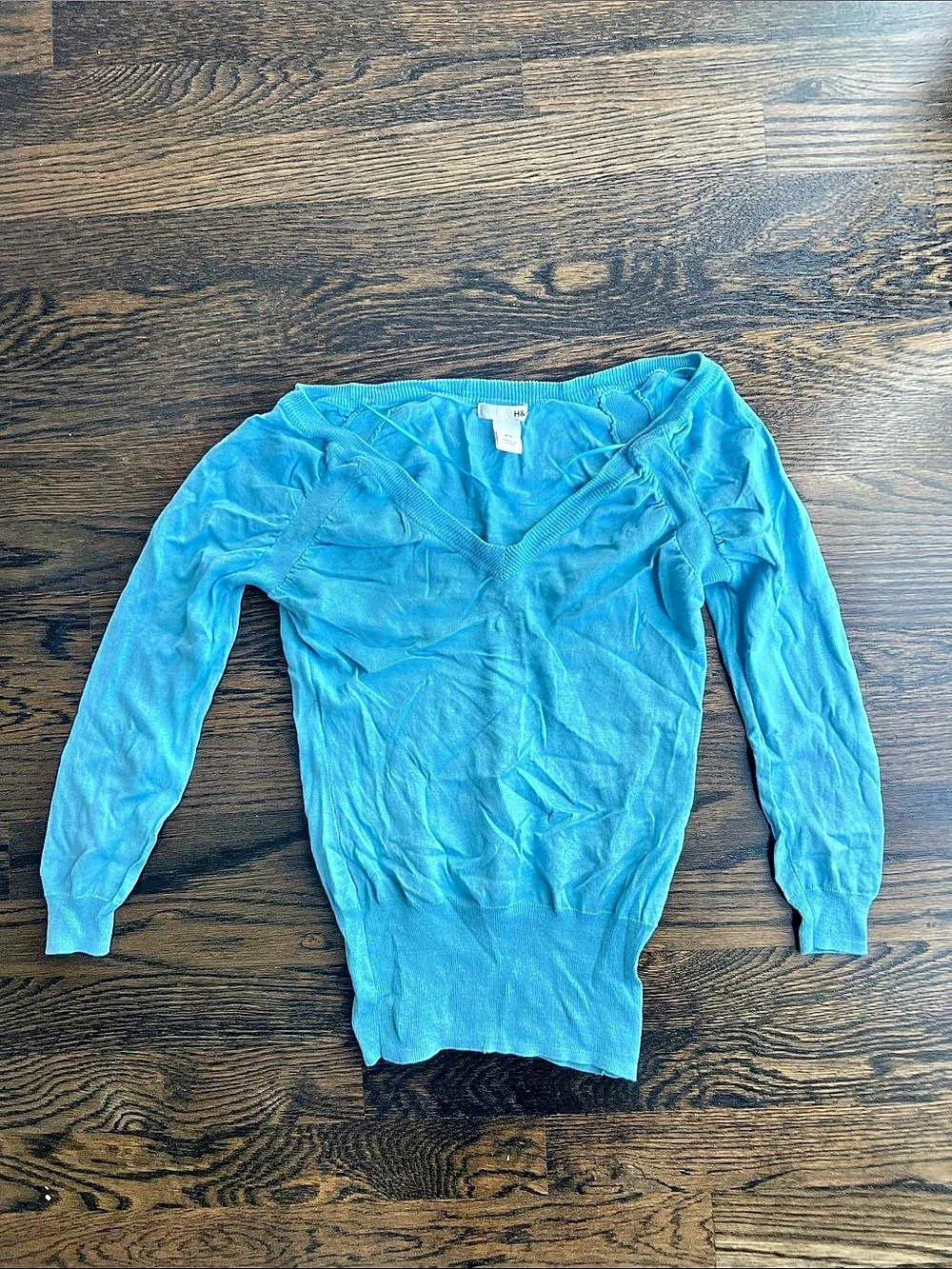 H&M Long Sleeve Silk Cotton Top Light Blue Size XS Like New Pastel Blue Baby Blu